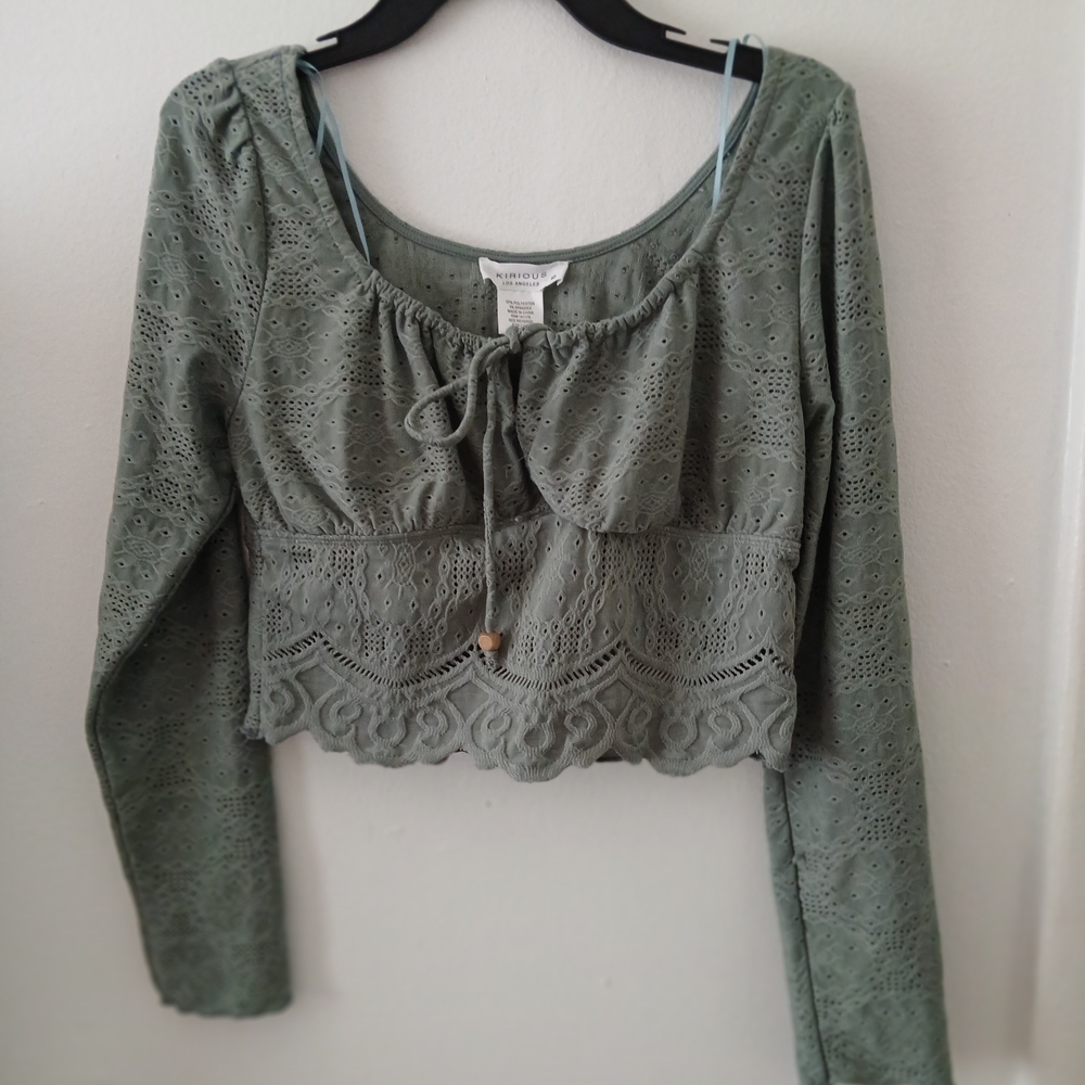 Elegant Lace Long Sleeve Blouse - Olive